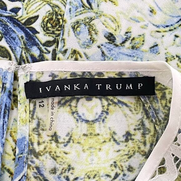 Ivanka Trump Floral and Lace Dress Green Blue Size 12 - Picture 7 of 10